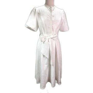 Psalter Dress Size 38 Women's Midi White Stenciled Floral Romantic Minimalism